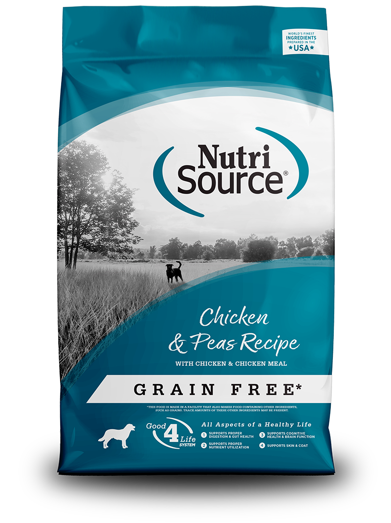 NUTRI SOURCE adulto -LIBRE DE CEREALES- (pollo & guisantes) 26LBS