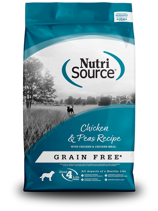 NUTRI SOURCE adulto -LIBRE DE CEREALES- (pollo & guisantes) 4LBS