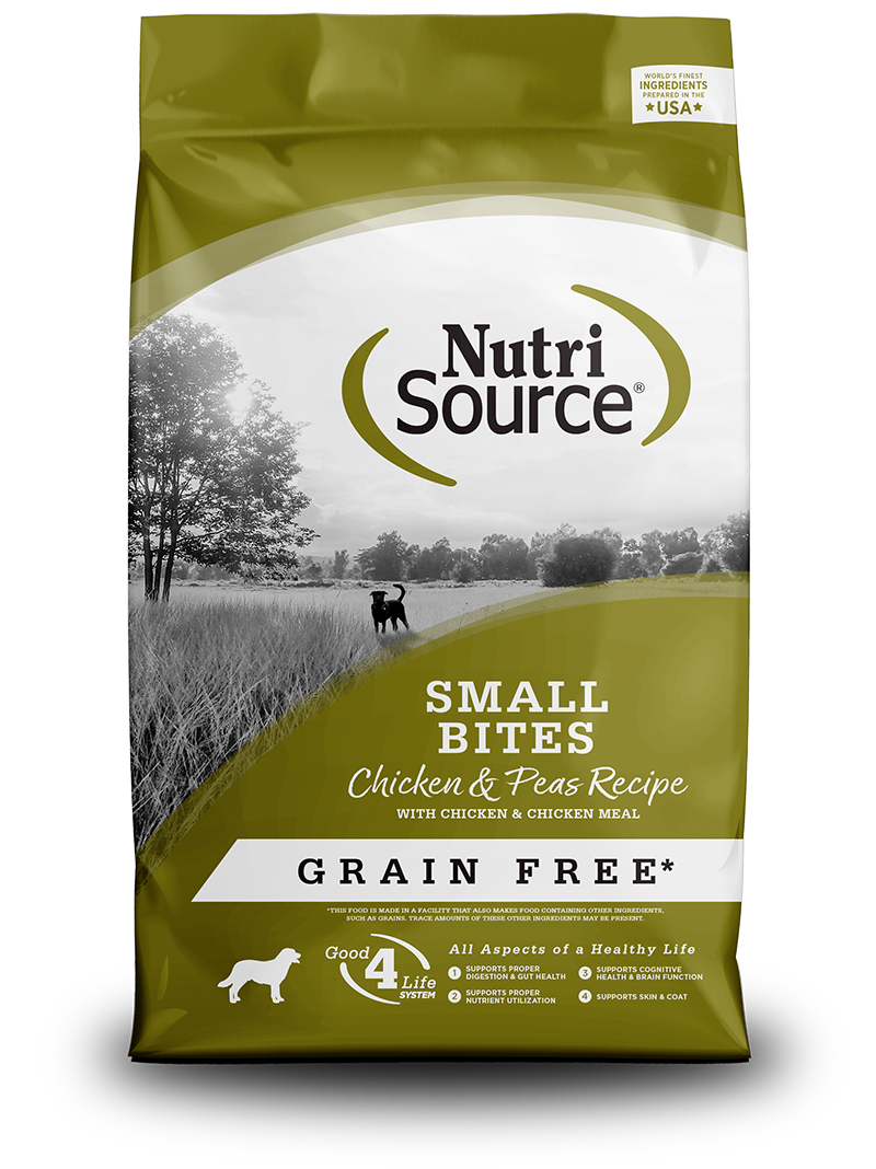 NUTRI SOURCE adulto -SIN GRANOS- (pollo & guisantes) bocados pequeños 12LBS