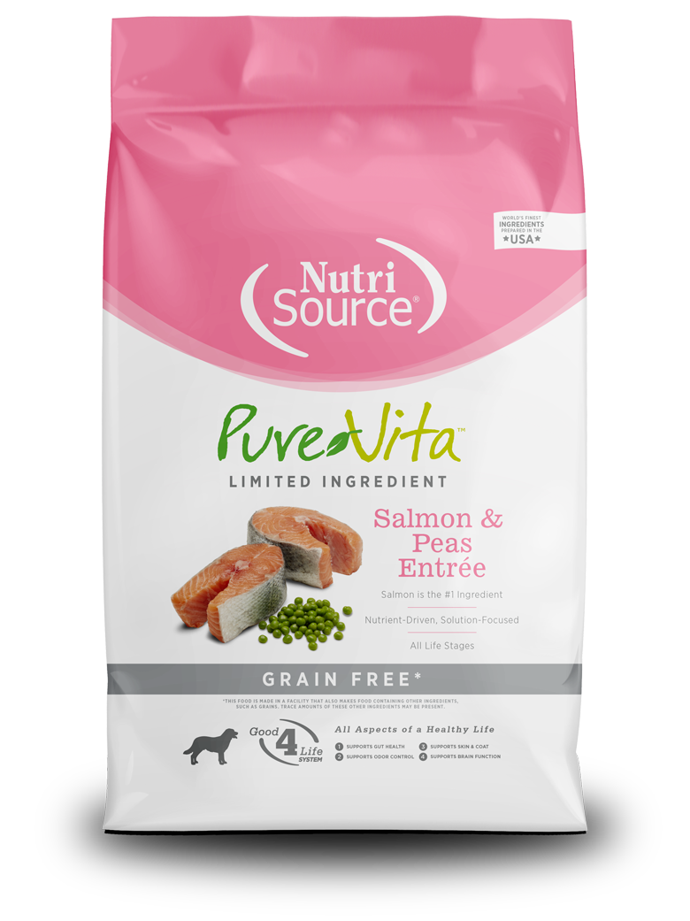 NUTRI SOURCE PURE VITA adulto -LIBRE DE CEREALES- (salmón & guisante) 4LBS