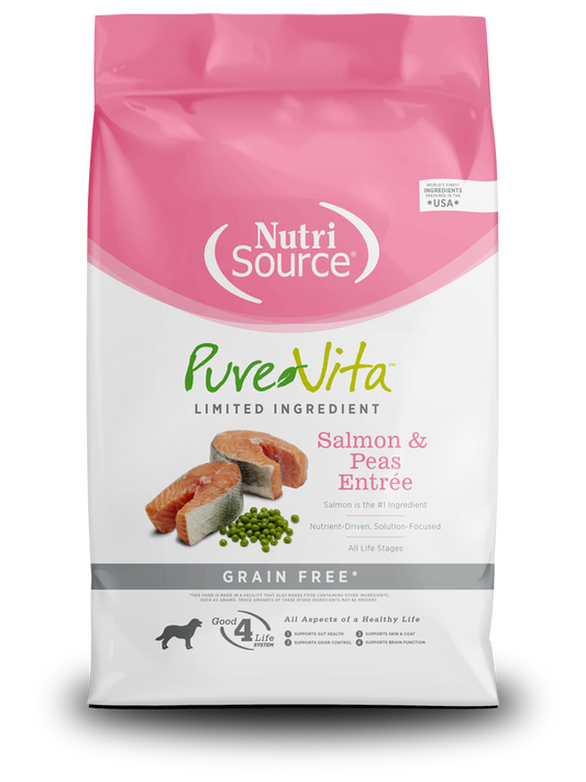 NUTRI SOURCE PURE VITA adulto -LIBRE DE CEREALES- (salmón & guisante) 25LBS
