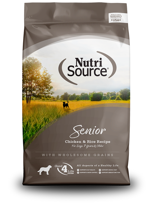 NUTRI SOURCE adulto senior 8+ (pollo & arroz) 26LBS