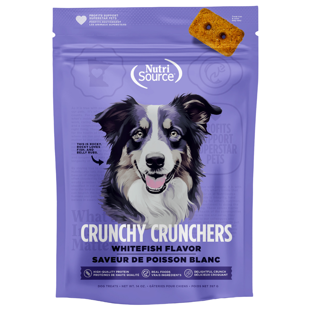 NUTRI SOURCE CRUNCHY CRUNCHERS pescado blanco premios para perros 14 OZ