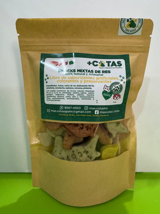 SNACK's & PREMIOS MIXTAS DE CARNE DE RES Y VEGETALES PARA PERROS +COTAS | 180GR