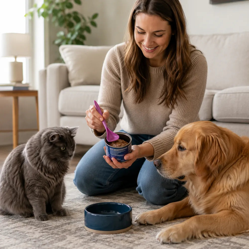 CUCHARA para uso en comida húmeda para perro y gato -variedad de colores-